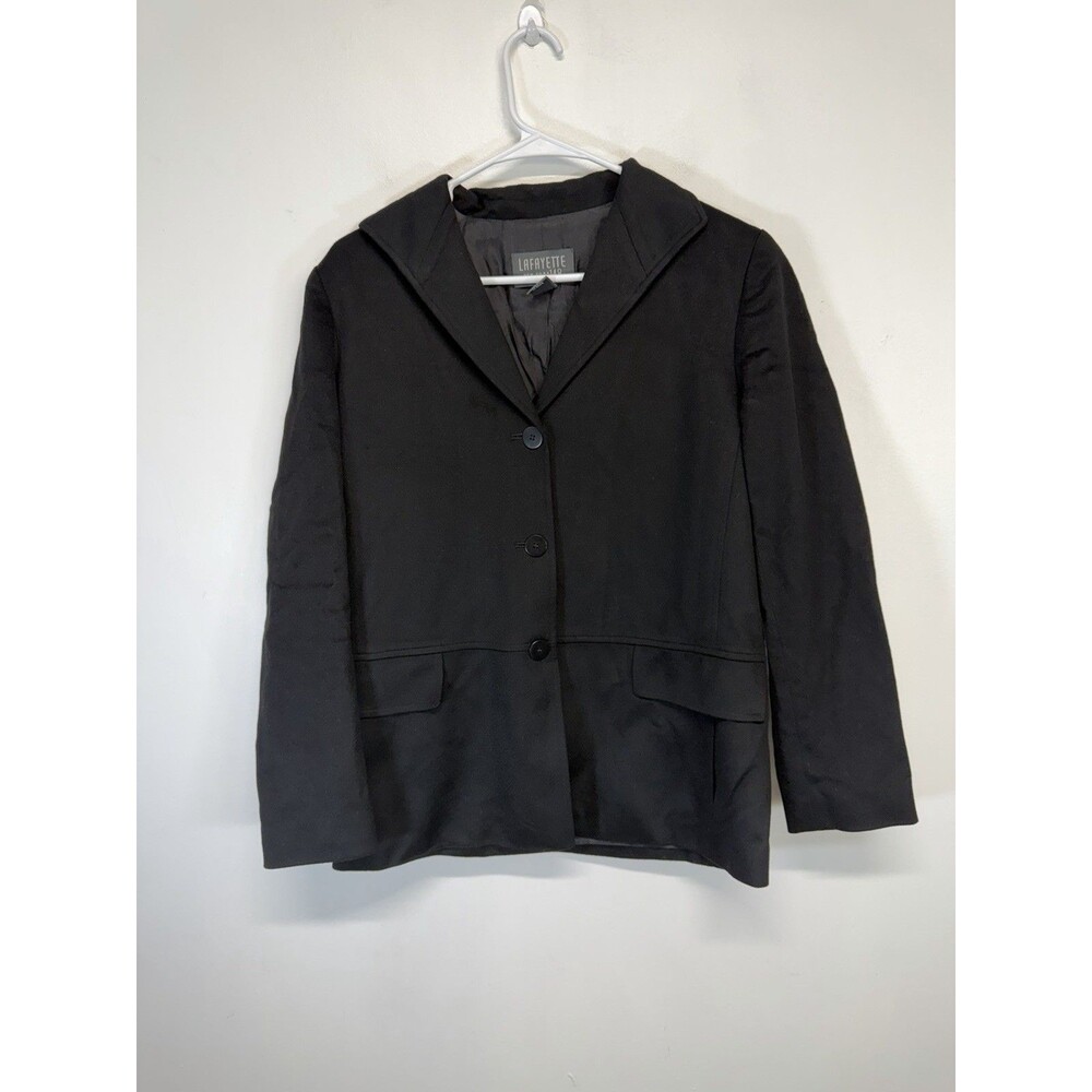 Lafayette 148 New York Black 100% Cashmere Single Breasted Blazer Jacket Sz 6